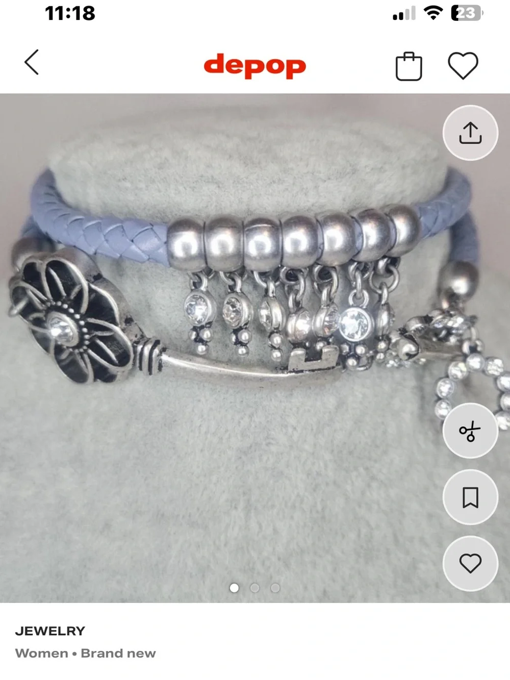 Silver Crystal Charm Bracelet with Light Lavender Braided Band